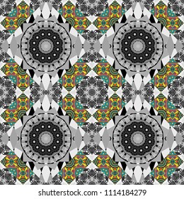 Decorative backdrop in gray, brown and black colors can be used for wallpaper, pattern fills, page background, surface textures. Vector abstract geometric colorful seamless pattern for background.