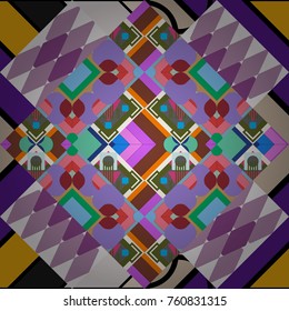 Decorative backdrop in gray, violet and green colors can be used for wallpaper, pattern fills, page background, surface textures. Vector abstract geometric colorful seamless pattern for background.