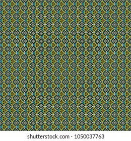 Decorative backdrop in green, black and orange colors can be used for wallpaper, pattern fills, page background, surface textures. Vector abstract geometric colorful seamless pattern for background.