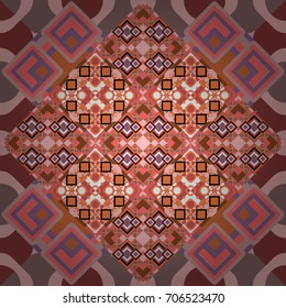 Decorative backdrop in pink, brown and red colors can be used for wallpaper, pattern fills, page background, surface textures. Vector abstract geometric colorful seamless pattern for background.