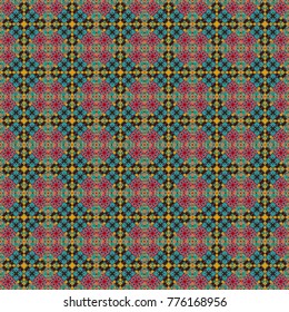 Decorative backdrop in red, brown and blue colors can be used for wallpaper, pattern fills, page background, surface textures. Vector abstract geometric colorful seamless pattern for background.