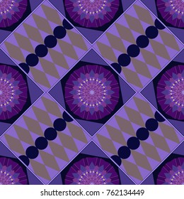 Decorative backdrop in violet, brown and purple colors can be used for wallpaper, pattern fills, page background, surface textures. Vector abstract geometric colorful seamless pattern for background.