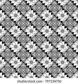 Decorative backdrop in white, gray and black colors can be used for wallpaper, pattern fills, page background, surface textures. Vector abstract geometric colorful seamless pattern for background.