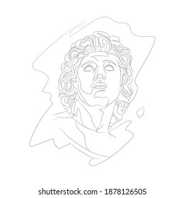 Decorative background with Alexsander the Great. Line drawing. Black and white illustration. Vector.