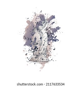 Marco decorativo con Apolo y Daphne (Bernini) y salpicaduras. Diseño de plantilla de tarjeta. Ilustración vectorial.