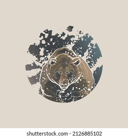 Decorative background with bear. Card template design. Vector illustration.
