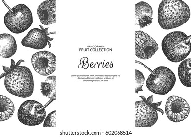 Decorative background with berries.  Can be label and banner for natural or organic fruit product and health care goods. 