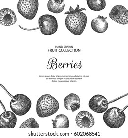 Decorative background with berries. Can be label and banner for natural or organic fruit product and health care goods. 