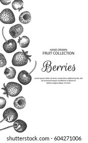 Decorative background with berries. Can be label and banner for natural or organic fruit product and health care goods. 