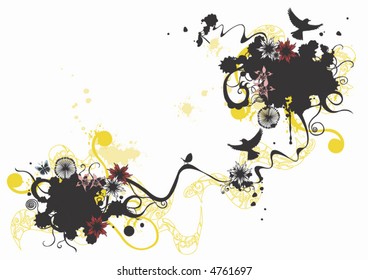 Decorative background with birds and flowers