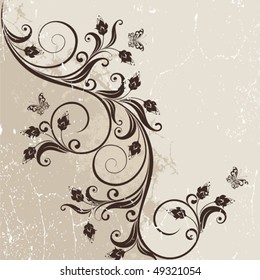 Decorative background with a branch and butterflies