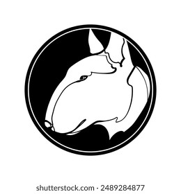 Dekorativer Hintergrund mit Bull Terrier (Kopf) im Kreis. Grafikzeichnung. Vektorillustration.