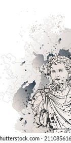 Decorative background with bust of Septimius Severus. Card template design. Vector illustration.