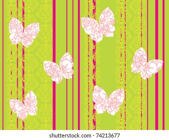 A decorative background of butterflies and different patterns.
