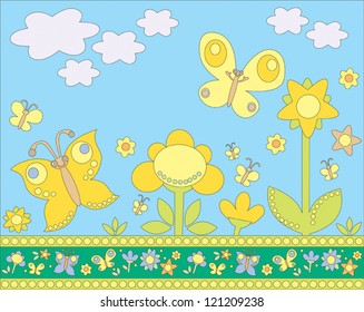 Decorative background butterflies and flowers