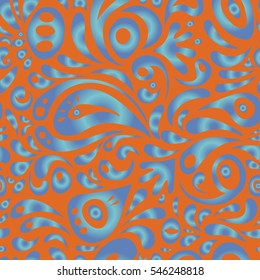 Decorative background for cards, invitations, web design in blue and orange colors. Vintage textures. Retro digital paper. Vector seamless geometrical patterns.