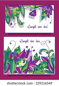 decorative background with cards-business cards with bright colors and text, cards with flowers