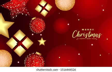 Decorative background of christmas ball and gift Vector