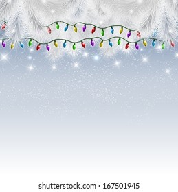 Fondo decorativo con ramas y luces de árboles de navidad