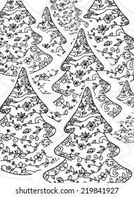 decorative background with Christmas tree in a linear pattern