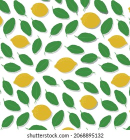 Decorative background with citrus plant parts, seamless pattern.