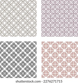 Dekorative Hintergrundkollektion aus kleinen Quadraten. Die reichhaltige Dekoration abstrakter Muster für den Bau von Stoff oder Papier. 