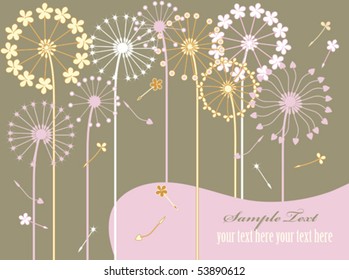 Decorative background with colorful dandelion patterns.