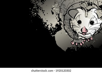 Decorative background with cute opossum. Card template design. Vector illustration.