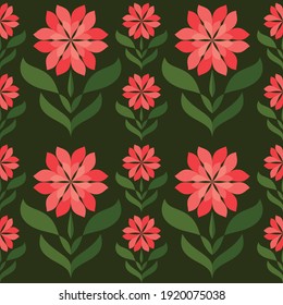 Decorative background design. Flowers and leaves mid-century modern vector artwork. Abstract geometric seamless pattern. Decoration floral ornament in retro vintage design style. 
