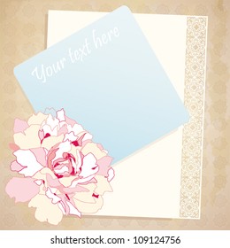 Decorative background  - design for greeting card, invitation, menu. Vector illustration with arabesque ornament and peony flower. Delicate pattern for wedding design