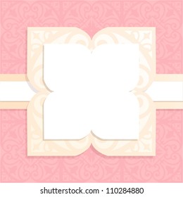 Decorative background - design for greeting card, invitation, menu. Vector illustration with arabesque ornament. Delicate pattern for wedding card or invitation