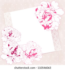 Decorative background - design for greeting card, invitation, menu. Vector illustration with arabesque ornament and peony flower. delicate pattern for wedding card or invitation