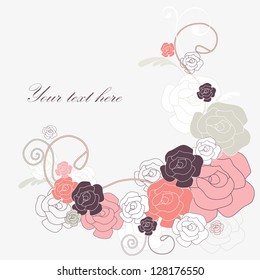 Decorative background - design for greeting card, invitation, menu. Vector illustration with rose  flower. Delicate pattern for wedding design