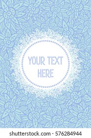 Decorative background for design invitations, greeting cards, advertising, wedding invitation or card for Valentine's Day. Hand-drawn doodle flowers, white circle lace . Vector vintage illustration.