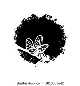 Dekorativer Hintergrund mit Libellenfliege. Schwarz-Weiß-Illustration. Vektorgrafik.