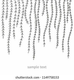 Decorative background with drooping branches for text. Hand drawing