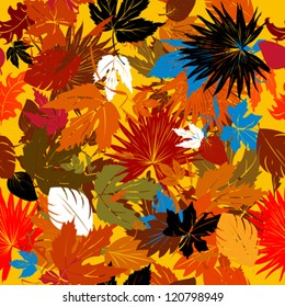 Decorative background with falling leaves,  seamless pattern