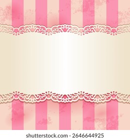 A decorative background featuring pink stripes and lace, ideal for invitations or greeting cards.