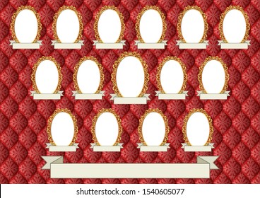 decorative background with fifteen frames for pictures, ornate vignette 