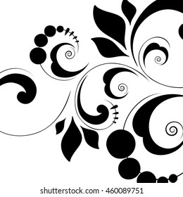 Decorative background. Floral pattern of flowers and leaves. Black and white.