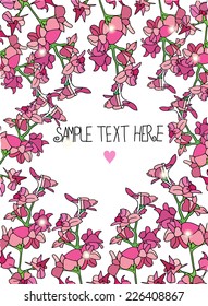 decorative background with flowers branches hearts and text, beautiful branches with flowers