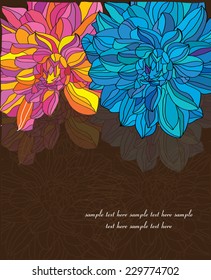 decorative background with flowers hand painted with bright text on a dark brown background,bright colors
