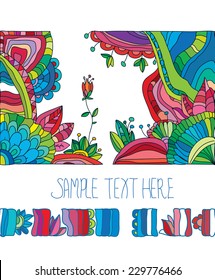 decorative background with flowers and leaves with a pattern and a text,colorful background