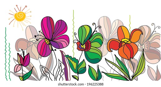 decorative background with flowers in the meadow