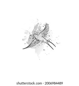 Decorative background with flying barn swallow. Card template design. Vector illustration.