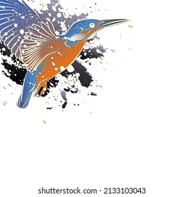 Dekorativer Hintergrund mit fliegendem Stachelfischer und Splash. Kartenvorlagendesign. Vektorgrafik.