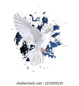 Decorative background with flying white pigeon. Card template design. Vector illustration.