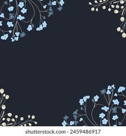 Decorative background with forget-me-nots. Floral composition, an elegant decoration for greeting cards to be used for Mother's Day, weddings, anniversaries or other celebrations.