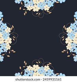 Decorative background with forget-me-nots. Floral composition, an elegant decoration for greeting cards to be used for Mother's Day, weddings, anniversaries or other celebrations.