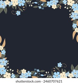 Decorative background with forget-me-nots. Floral composition, an elegant decoration for greeting cards to be used for Mother's Day, weddings, anniversaries or other celebrations.